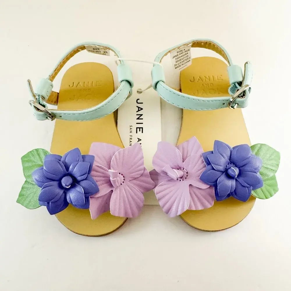 Janie And Jack Flower Sandal SIZE 4T Mint Floral‎ NWT